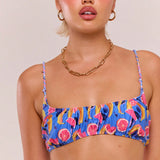 MUSERA Top de bikini con estampado y busto fruncido