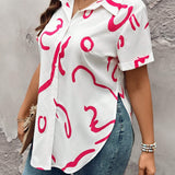 Camisa casual para mujer de a grande con mangas cortas y estampado al azar, estilo simple