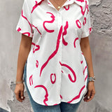 Camisa casual para mujer de a grande con mangas cortas y estampado al azar, estilo simple