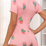 Enterizo de pijama para mujeres con estampado de cactus y estilo de vacaciones