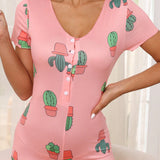 Enterizo de pijama para mujeres con estampado de cactus y estilo de vacaciones