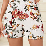 Clasi Shorts elegantes y elasticos de talle alto para mujer con estampado floral, con bolsillos oblicuos, para el verano
