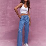 MISSGUIDED Jeans ajustados con diseno de cintura asimetrica y dobladillo desgastado