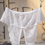 1 pieza Tanga blanca de encaje con entrepierna abierta para mujer, ropa interior sexy para mujeres, adecuada para uso en el hogar y en fiestas