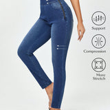 Jeans ajustados de mujer con cremallera lateral y unicolor