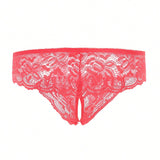 1 Pieza Panties Rojos De Encaje Con Entrepierna Abierta Para Mujer, Ropa Interior Sexy De Damas, Adecuada Para Atuendo De Fiesta En Casa