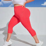 Pantalones deportivos 3/4 ajustados al Body y transpirables, de talla grande y unicolor con detalles de recorte en el tejido