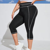 Pantalones deportivos Capri de talla grande con diseno de linea, bolsillos y cinturilla ajustable, tamiben leggings ajustados para las piernas