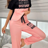 Conjunto de pijama para mujer con estampado de letras y bloqueo de color