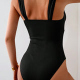 Swim Traje de bano de una pieza para mujer con diseno de recorte, estilo halter, espalda descubierta para playa de verano