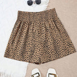 LUNE Shorts casuales de verano con estampado de leopardo y dobladillo con ribete de volantes para mujer