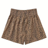 LUNE Shorts casuales de verano con estampado de leopardo y dobladillo con ribete de volantes para mujer