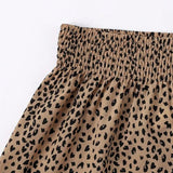 LUNE Shorts casuales de verano con estampado de leopardo y dobladillo con ribete de volantes para mujer