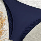 Swim Vcay Conjunto de bikini de dos piezas con estampado de plantas tropicales en la parte superior con cuello halter y Bottom de triangulo de un solo color