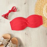 Swim Top de bikini bandeau con nudo de torsion y unicolor para mujer, ropa de playa de verano, sujetador con copa realzada y aros