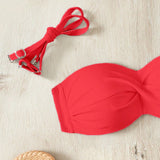 Swim Top de bikini bandeau con nudo de torsion y unicolor para mujer, ropa de playa de verano, sujetador con copa realzada y aros