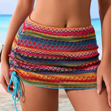 VCAY Faldon de bikini estampado geometrico con cordon para mujeres, ideal para playa veraniega