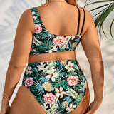 Swim Vcay Conjunto de traje de bano impreso de uso diario simple para mujer de talla grande