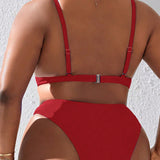 Slayr Conjunto de bikini sexy de talla grande con tiras finas de unicolor para vacaciones de verano en la playa