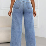 SXY Jeans holgados de pierna recta de moda con dobladillo deshilachado y bolsillos traseros con forma de corazon