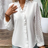 Essnce Camisa elegante para mujer con mangas de linterna, parche de encaje y unicolor para primavera y verano