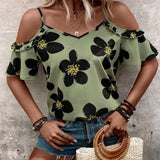 Blusa casual de verano para mujer con hombros descubiertos e impresion floral