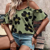 Blusa casual de verano para mujer con hombros descubiertos e impresion floral