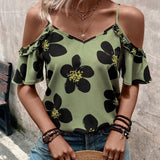 Blusa casual de verano para mujer con hombros descubiertos e impresion floral