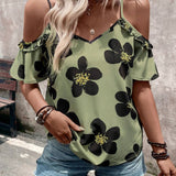 Blusa casual de verano para mujer con hombros descubiertos e impresion floral