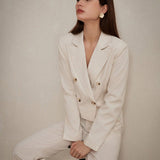BIZwear Traje de doble botonadura para mujer de oficina limpio, de moda y elegante con color claro