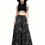 ROMWE Goth Pantalones acampanados para mujeres con estampado floral vacacional gotico, diseno de serpiente y hongo en general