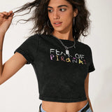 GAW Camiseta corta enada de cuello redondo para mujer