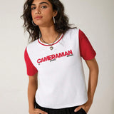 GAW Camiseta corta y enada para mujer con cuello redondo en color contrastante