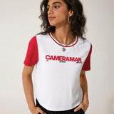 GAW Camiseta corta y enada para mujer con cuello redondo en color contrastante