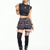 ROMWE Grunge Punk Falda-pantalon con estampado de leopardo y lazo vintage y lindo de la subcultura del milenio para mujeres