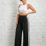 PETITE Pantalones anchos de pierna ancha para mujer con parche en contraste de negro y blanco