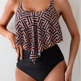 Swim Lushore Top de tirantes asimetrico casual para mujer con estampado geometrico y dobladillo asimetrico, ideal para vacaciones en la playa