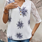 Camisa de verano de mujer con mangas de encaje y cuello en V