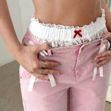 ICON Shorts de moda Y2K para mujer de calabaza de unicolor y con encaje, que puede usarse solos o con capas