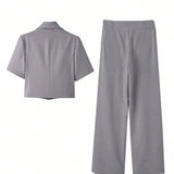 Traje de chaqueta y pantalon de manga corta unicolor para mujeres, adecuado para el verano