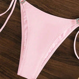 Swim Conjunto de bikini de dos piezas para mujeres de unicolor, con cuello halter y lazos en el cuello. Perfecto para trajes de bano de vacaciones en la playa