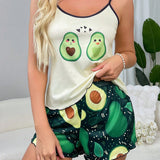 Conjunto de top de tanque y shorts estampados con aguacate para mujer