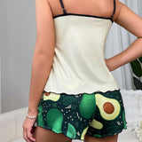 Conjunto de top de tanque y shorts estampados con aguacate para mujer