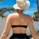 Swim SXY Bikini sin tirantes plisado de unicolor para mujer de verano en la playa