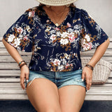 Camisa informal de verano para mujer de a grande con cuello en V y estampado floral