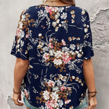 Camisa informal de verano para mujer de a grande con cuello en V y estampado floral