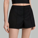 Ontre Shorts de mujer de ajuste estrecho y afilado con bolsillo y unicolor para verano, negro, profesional