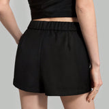 Ontre Shorts de mujer de ajuste estrecho y afilado con bolsillo y unicolor para verano, negro, profesional