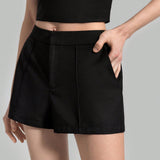 Ontre Shorts de mujer de ajuste estrecho y afilado con bolsillo y unicolor para verano, negro, profesional