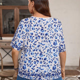 Camisa casual de a grande con estampado floral y lazo frontal para vacaciones